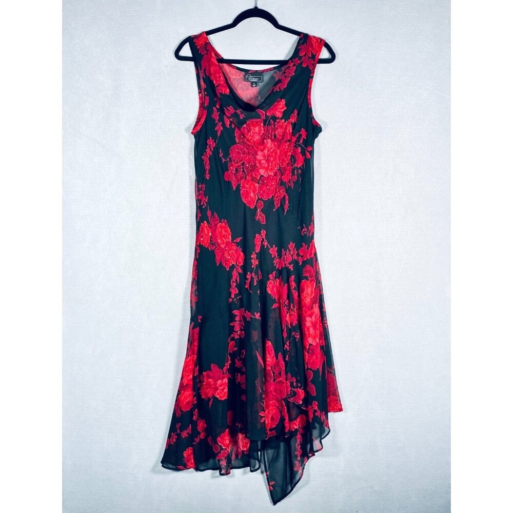 Vintage Y2K Dress Womens M Red Black Lace Maxi Whimsy Goth Fairy